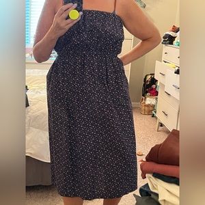 Vintage strapless blue with pink flowers strapless cotton dress